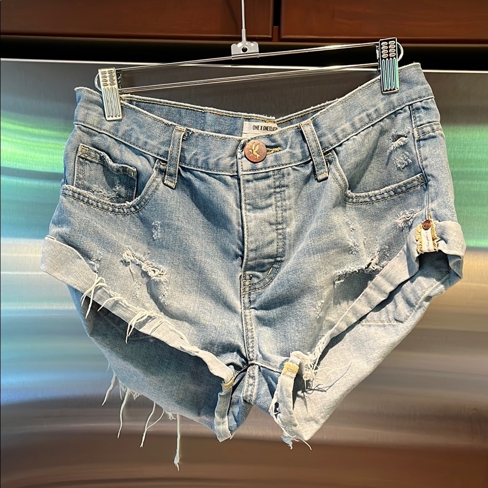 One Teaspoon Blue Distressed Jean Shorts